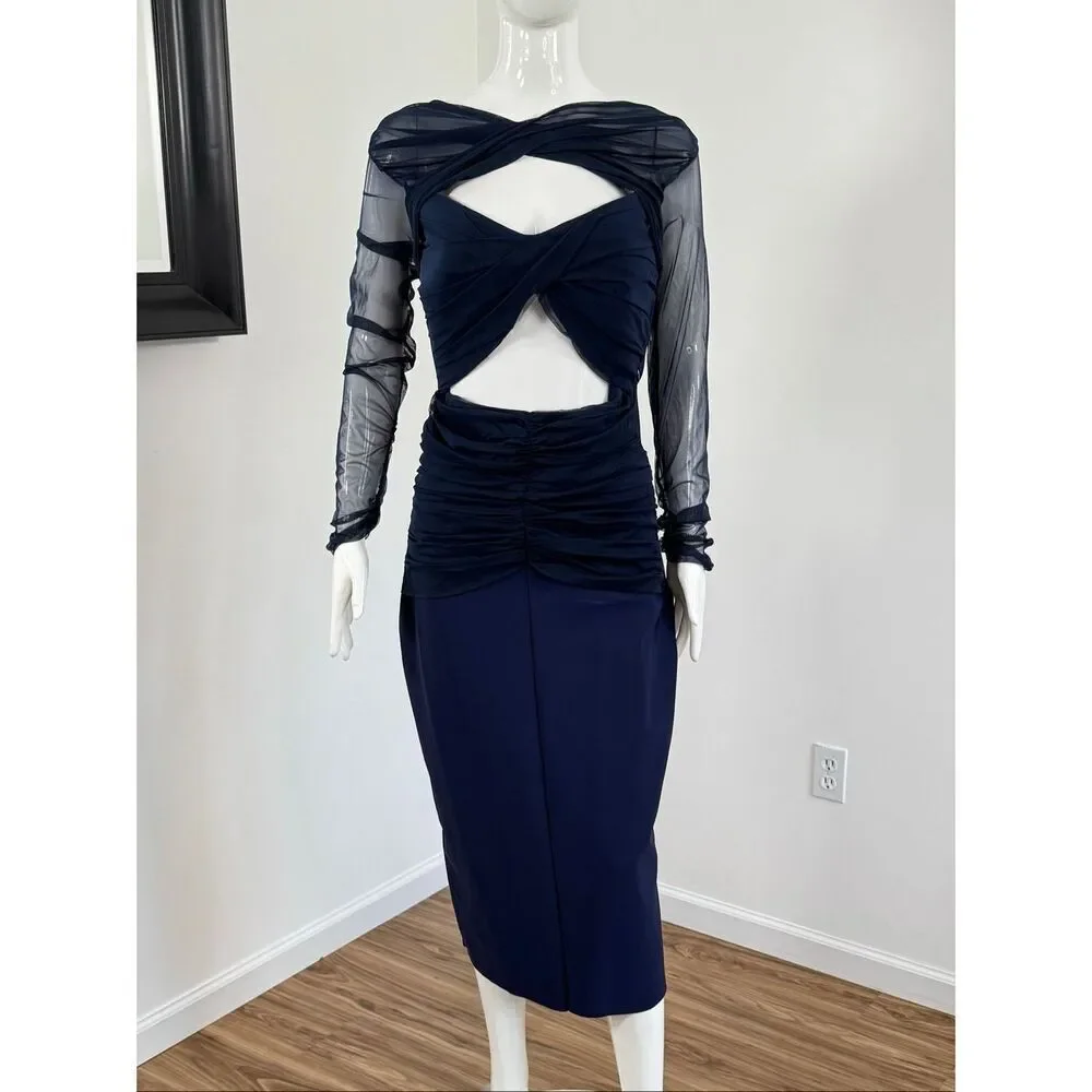 Chiara Boni La Petite Robe Leitha Mesh Cut-Out Midi-Dress Size 8 $750